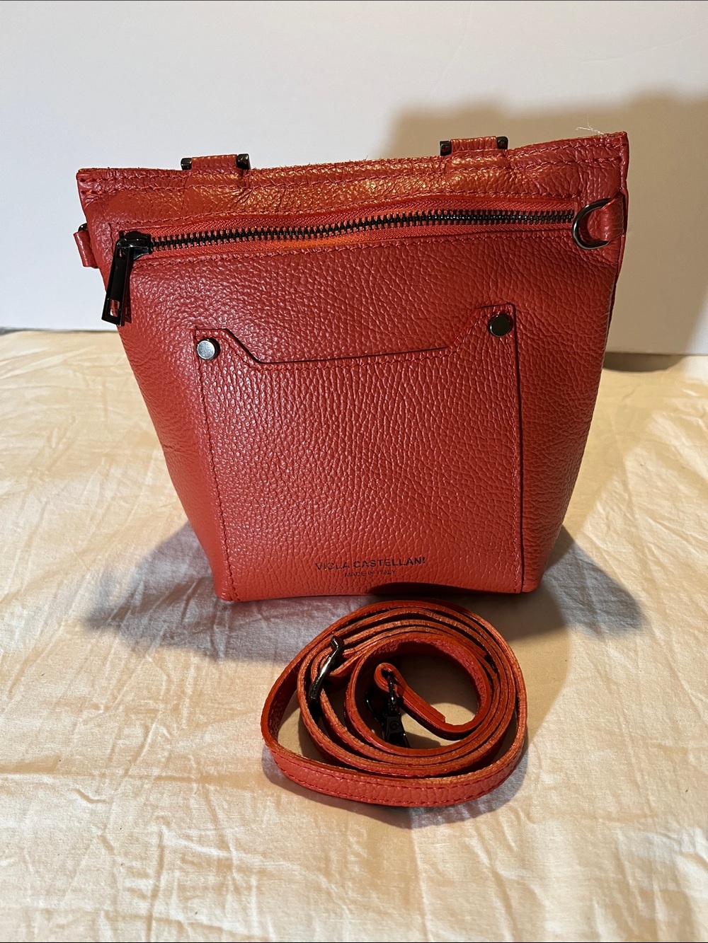 ViolaCastellani Made in Italy Orange Leather Crossbody Bag
